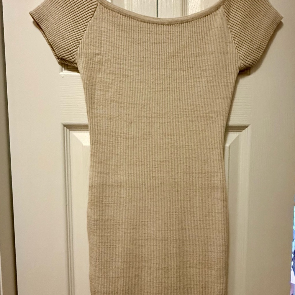 Ribbed Knit Beige Dress